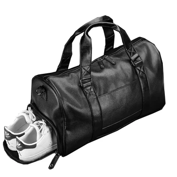 

Men Waterproof Leather Travel Bag Large Duffle Independent Shoes Storage Big Fitness Bags Handbag Bag Luggage Shoulder Bag Black