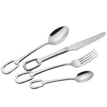 

4Pcs Set Stainless Steel Portable Cutlery Set Tableware Silverware Sets Dinner Knife and Fork Dinner Set Travel Dinnerware Set