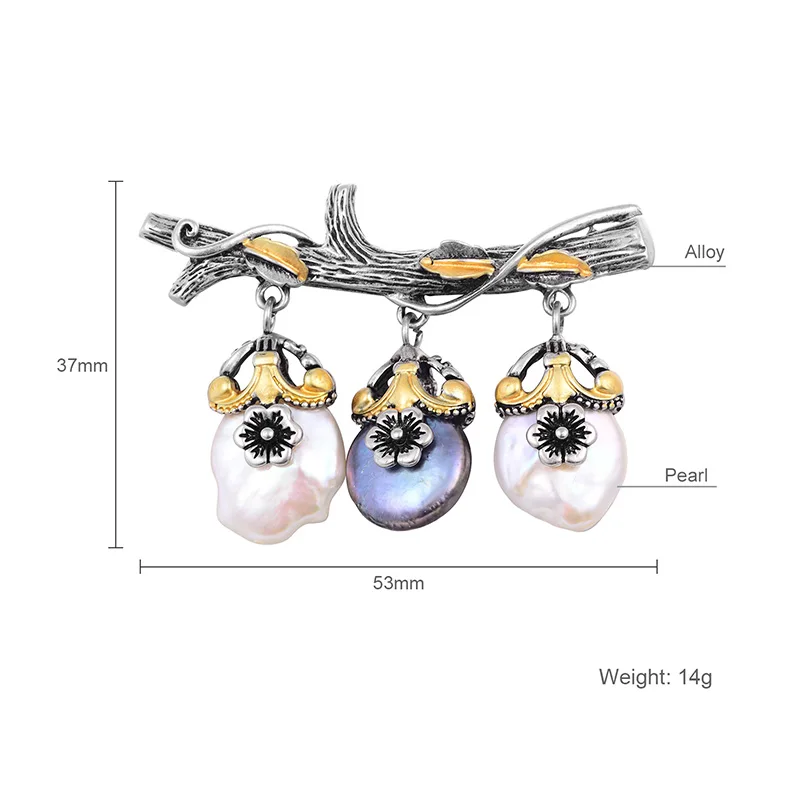 Shineland Новая модная ветка, 3 шт., необычная брошь из натурального жемчуга, заколки в стиле барокко, роскошная винтажная брошь для пальто, женская Подарочная бижутерия