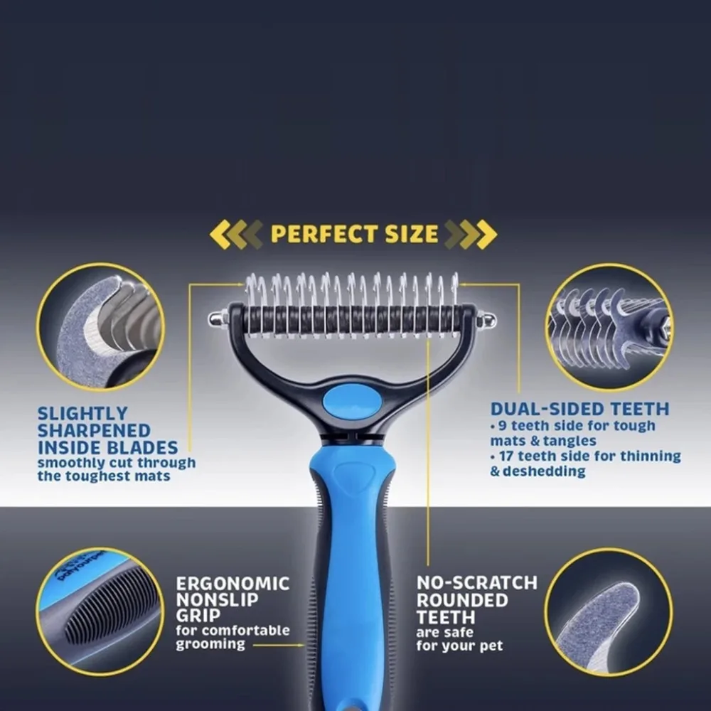 Open Knot Comb Dog Brush Grooming Pet Hair Removal Comb Double-Sided Stainless Steel Pet Hair  (4)