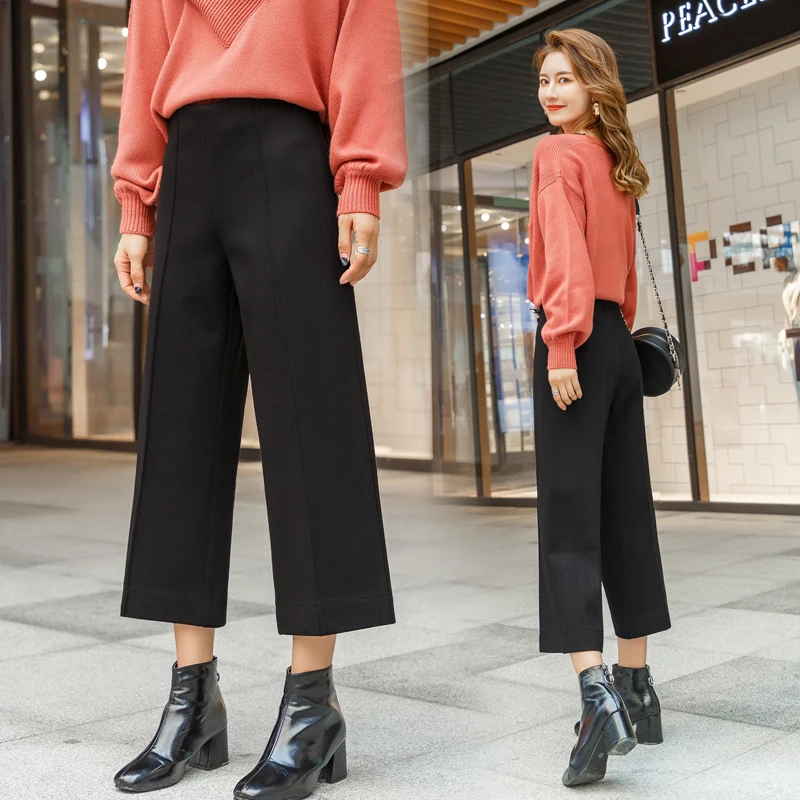 Женские шерстяные брюки женские толстые теплые шерстяные широкие брюки женские свободные повседневные брюки с высокой талией Осень Зима Новая мода