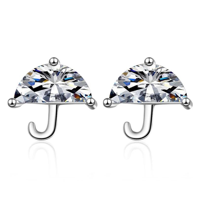 

KOFSAC Trendy 925 Sterling Silver Earrings For Women Cute White Crystal Small Umbrella Stud Earring Jewelry Girl Birthday Gifts