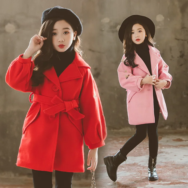 

2019 Autumn And Winter New Style Girls Woolen Cloth CHILDREN'S Jacket Big Boy Embroidered Woolen Coat Winter Childrenswear