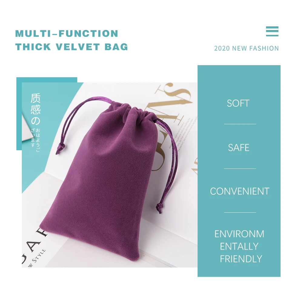 50 Teile/los Samt Tasche Schmuck Verpackung Geschenk Kordelzug Beutel 5x7cm 7x9cm 8x10cm 9x12cm Coloful Samt Kann Angepasst – Detail 3
