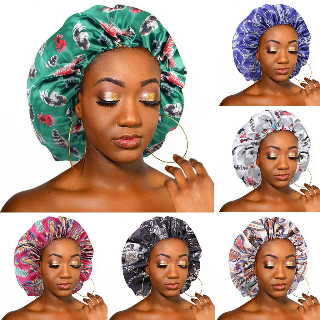 Satin Sleep Cap for Women Ladies Beauty Printed Satin Silk