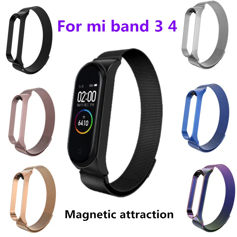

Strap for Mi Band 4 3 Strap Metal Stainless Steel For Mi Band 4 3 Strap Compatible Bracelet for Miband 4 3 Wristbands Pulseira