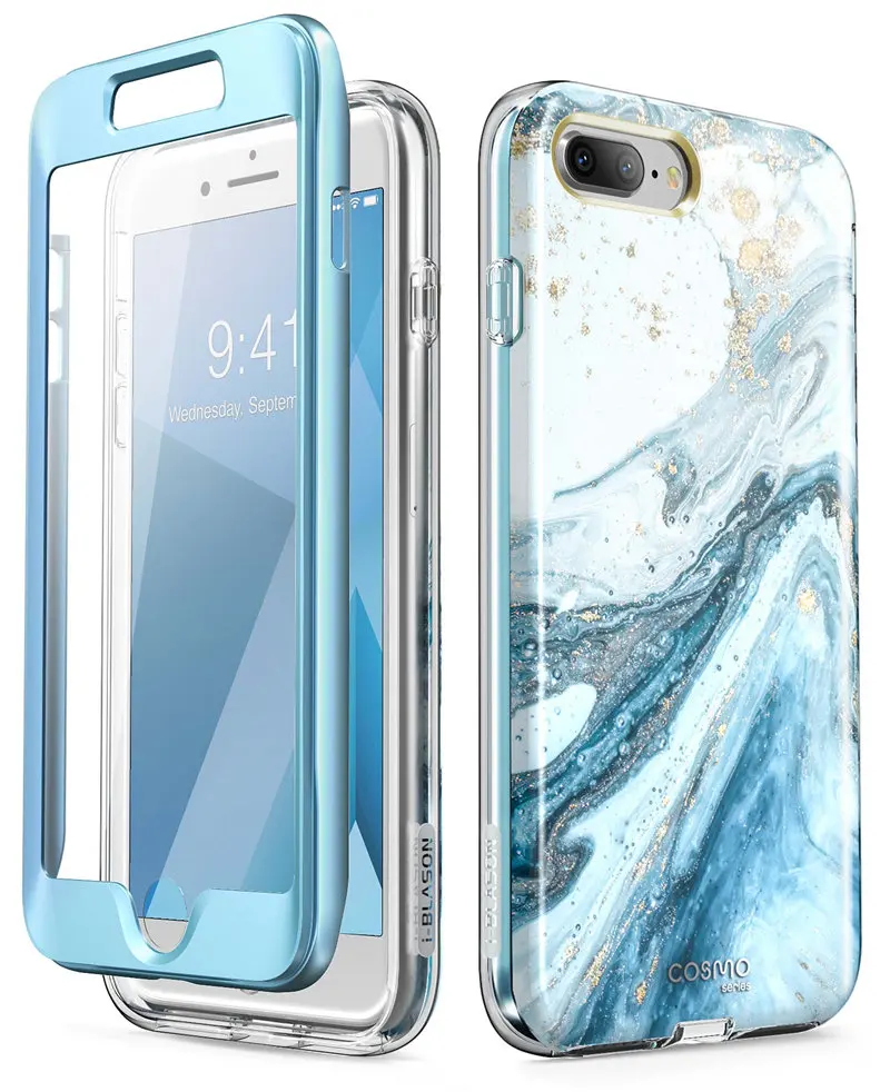 Blue Для Apple iPhone 7 Plus/8 Plus чехол 5,5 дюймов i-Blason Cosmo полностью мраморный розовый Бампер чехол со встроенным протектором экрана - Цвет: Blue