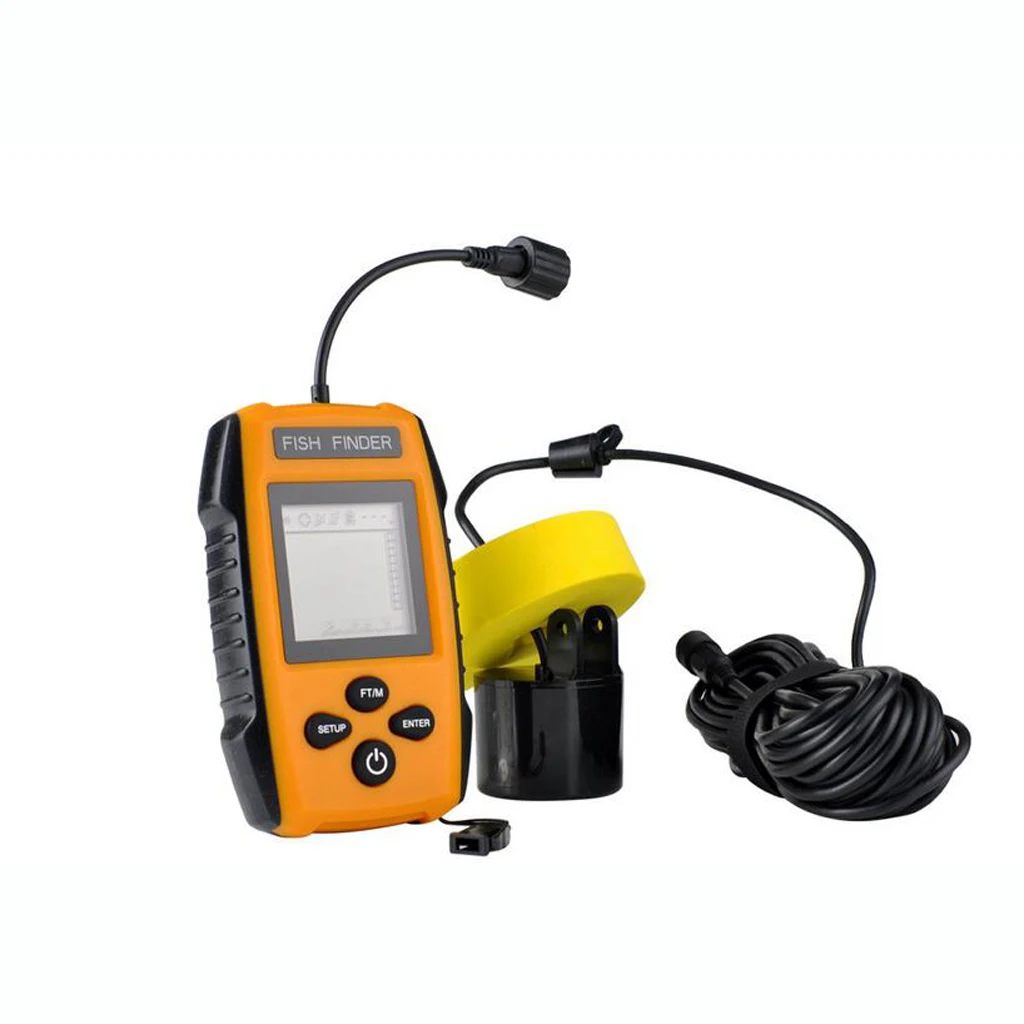 Portable Fish Finder, Water Depth & Temperature Fishfinder with Wired Sonar Sensor Transducer and LCD Display
