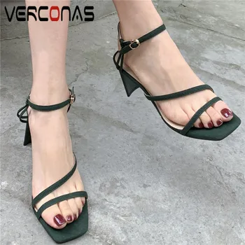 

VERCONAS Women Thick Heel Cross-Tied Party Shoes Square Toe Sandals Thick Heels Comfortable Brand Design Summer Shoes Woman