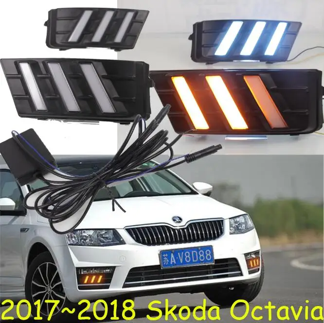 1 комплект фар бампера для Skoda Octavia дневного света~ 2018y автомобильные аксессуары светодиодный DRL фары для Octavia противотуманные фары - Цвет: White yelo blue