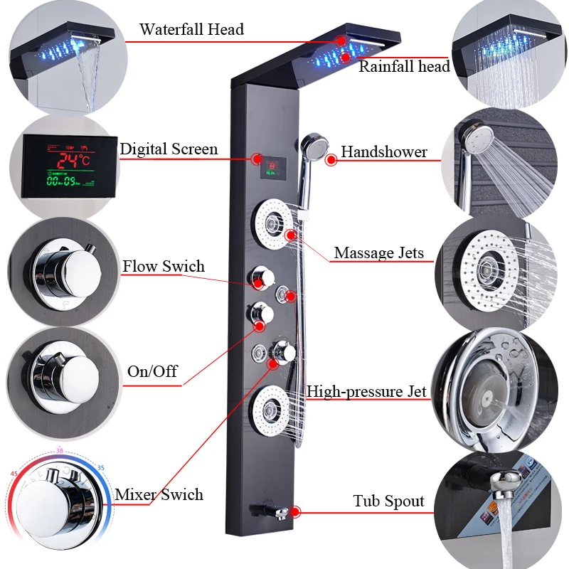 Newly-Luxury-Black-Brushed-Bathroom-Shower-Faucet-LED-Shower-Panel-Column-Bathtub-Mixer-Tap-With-Hand (1)