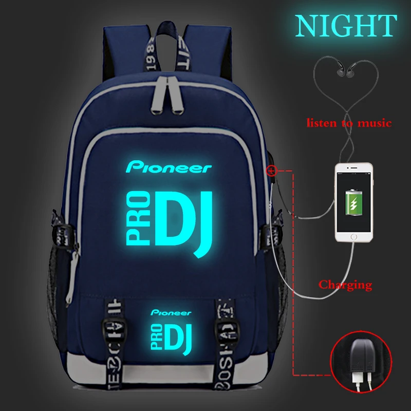 Хаки Подростковый рюкзак для мальчиков и девочек Pioneer DJ PRO, школьная сумка, Светящийся рюкзак, повседневный рюкзак для ноутбука, рюкзак для путешествий с usb зарядкой - Цвет: Хаки