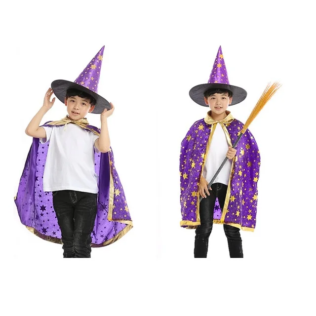 Children Halloween Cloak Cosplay Children'S Party Show Magician Wizard Bronzing Fivestar Cloak Hat Set Birthday Party Supplies 6