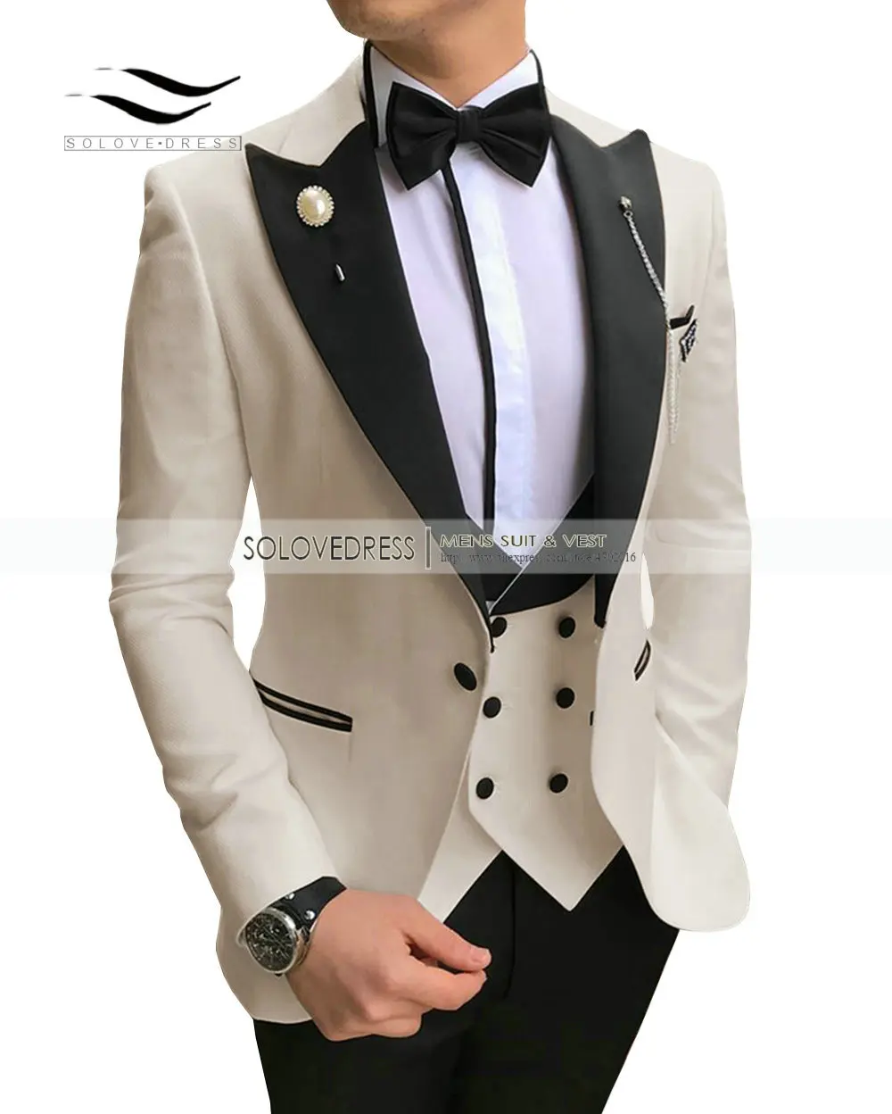 Solovedress 3 шт. мужской деловой костюм одежда Slim Fit смокинг жених двубортный жилет куртка Tux брюки пик лацкане Мода M21