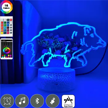 

App Control Wild Boar 3D LED Night Light Colorful USB Creative Small Acrylic Led Table Lamp Self Gifting Home Decor Gift
