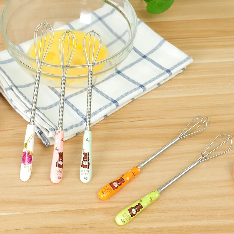2494 Fashion Small Manual Ceramic Cartoon Handle Egg Beater Kitchen Cake Bakery Stirrer Spending Maker