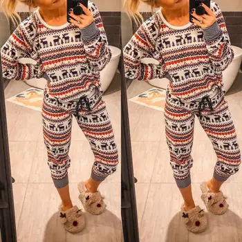 

2019 Womens Christmas Reindeer Pajamas Set Adult WomenSleepwear Nightwear GIFT