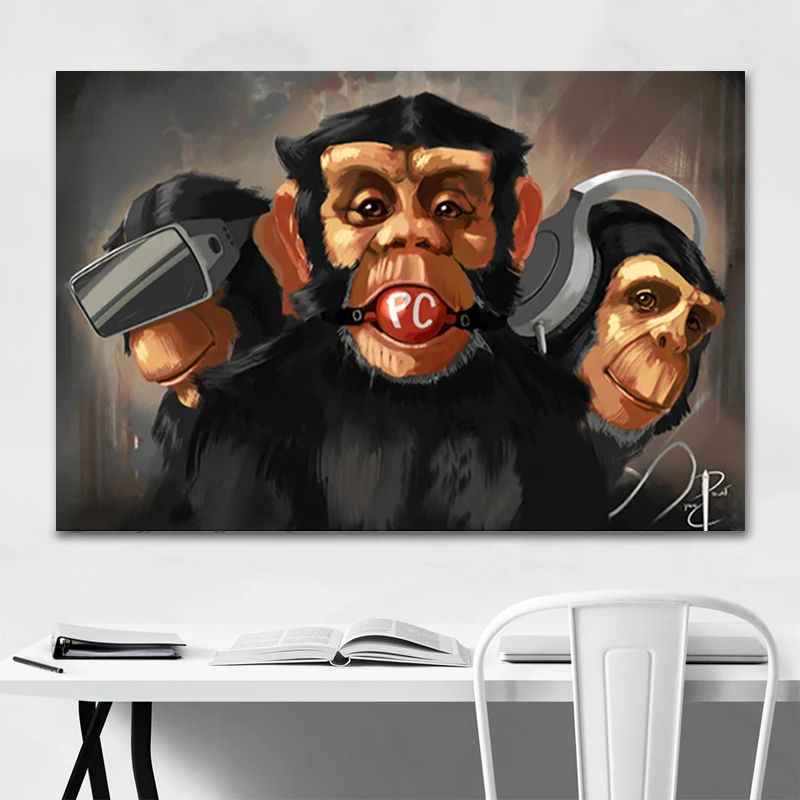 Três Macacos Engraçados - Pintar por Números – Canvas by Numbers ES