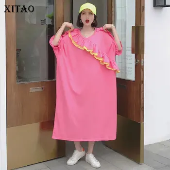 

XITAO Plus Size Patchwork Ruffles Dress Women Clothes 2020 Summer New Fashion V Neck Short Sleeve Elegant Dresses DMY4378