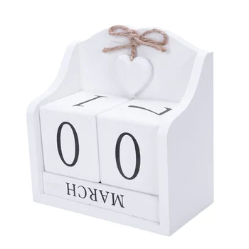 

2019 Creative Diy Wood Block Perpetual Calendar Desk Figurines Calendar Wood Calendar Fashion Home Office Decoration Gift-White