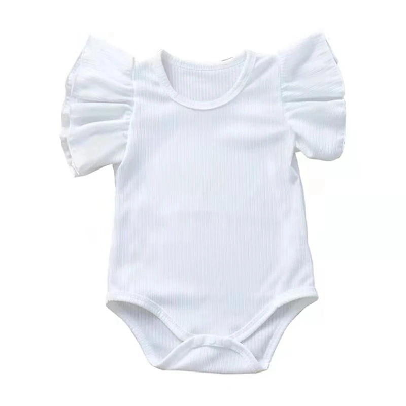 0-24M Newborn Baby Girl Flare Sleeve Solid Black White Grey Casual Romper Jumpsuit Outfits Baby Clothes Summer kids Suit Baby Bodysuits for girl 