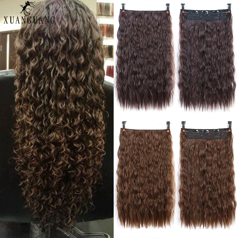 

XUANGUANG Long natural curly hair extensions black brown synthetic hair extensions