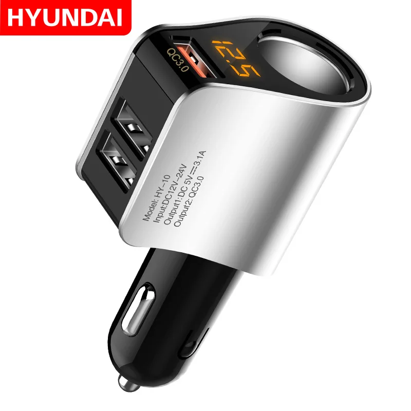 

Modern Car Mounted Charger Triple Cigarette Lighter Car Charger Car Three UsbQC3.0 Fast Charge Manufacturers Direct Selling