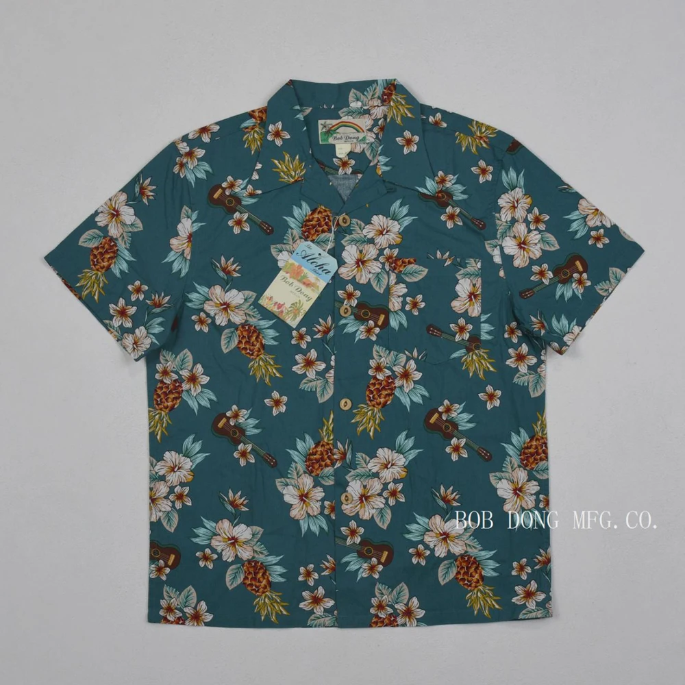 BOB DONG Pineapple Guitar Tropical Short Sleeeved Shirts Unisex Aloha Tee Shirts 3