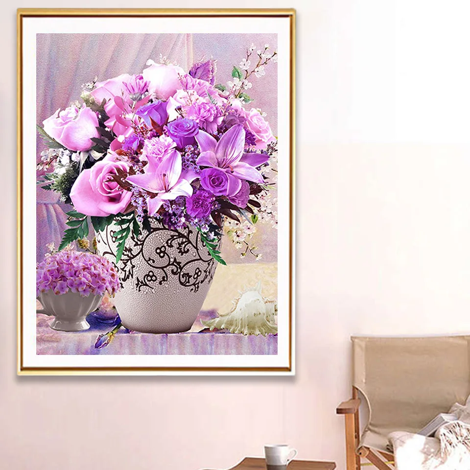 

5D DIY Diamond Painting Full Square Flower Cross Stitch Diamond Embroidery Purple Rose Mosaic Picture of Rhinestones Decor Gift