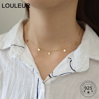 

Louleur Real 925 Sterling Silver Small Wafer Gold Necklaces Fashion Mini Clavicular Chain Choker Necklace for Women Fine Jewelry