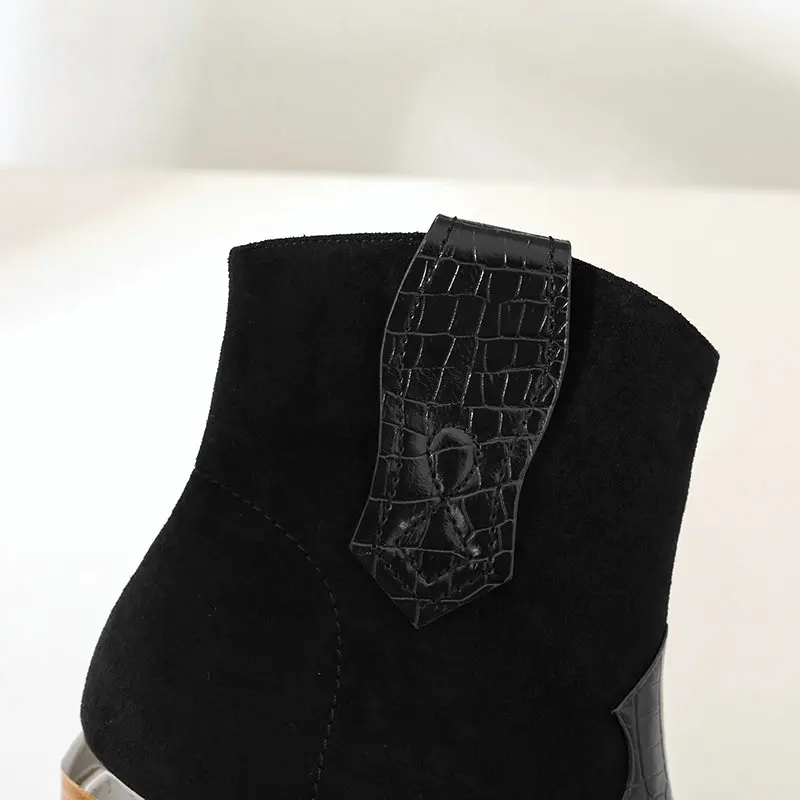 Модные ботильоны; осенние женские ботинки из искусственной кожи; ковбойские ботинки на высоком квадратном каблуке; зимняя обувь с острым носком на молнии; цвет черный, белый