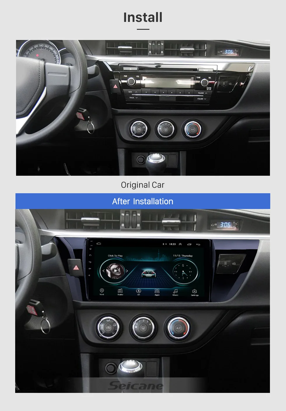 Best Seicane 10.1 Inch GPS Navi Stereo For 2013 2014 2015 Toyota Corolla Android 8.1 2Din Car Radio Multimedia Player Head Unit Wifi 1