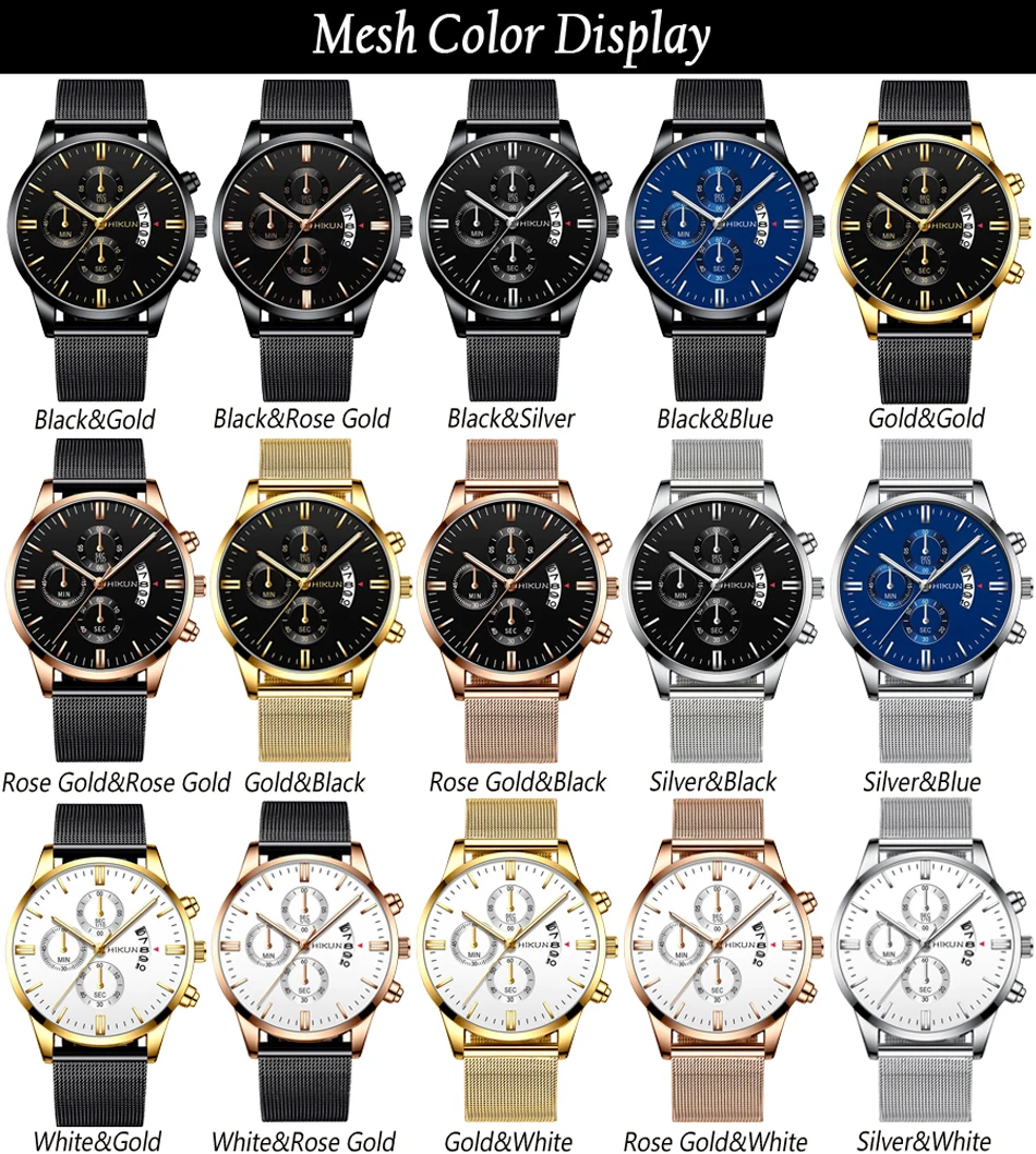 2022 Men Watches Luxury Famous Brand Men Stainless Steel Mesh Belt Calendar Watch Men Business Quartz Watch relogio masculino