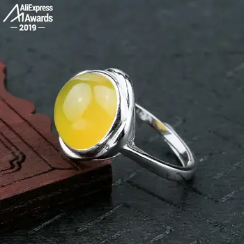 

10*10mm 6.18 Sale S925 Sterling Silver Ukraine Amber Rings Exaggerated Rings health rich lithuania Retro Handmade