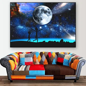 

Rick And Morty Cartoon Posters And Prints Space Moon Starry Art Picture On Canvas Wall Painting For Home Decor Living Room