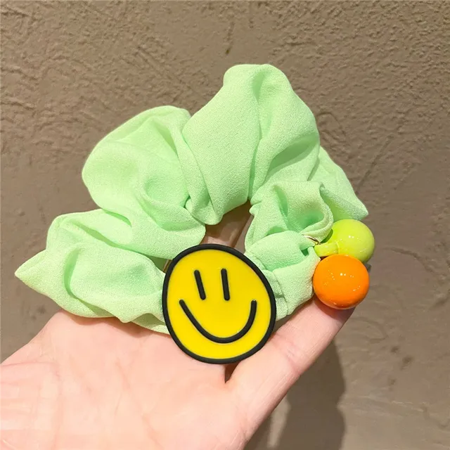 Women Girl Scrunchies Elastic Hair Ties Bands Smile Face Yellow Summer Fashion Korean Mujer Head Accessories Hyuna Wholesale 2