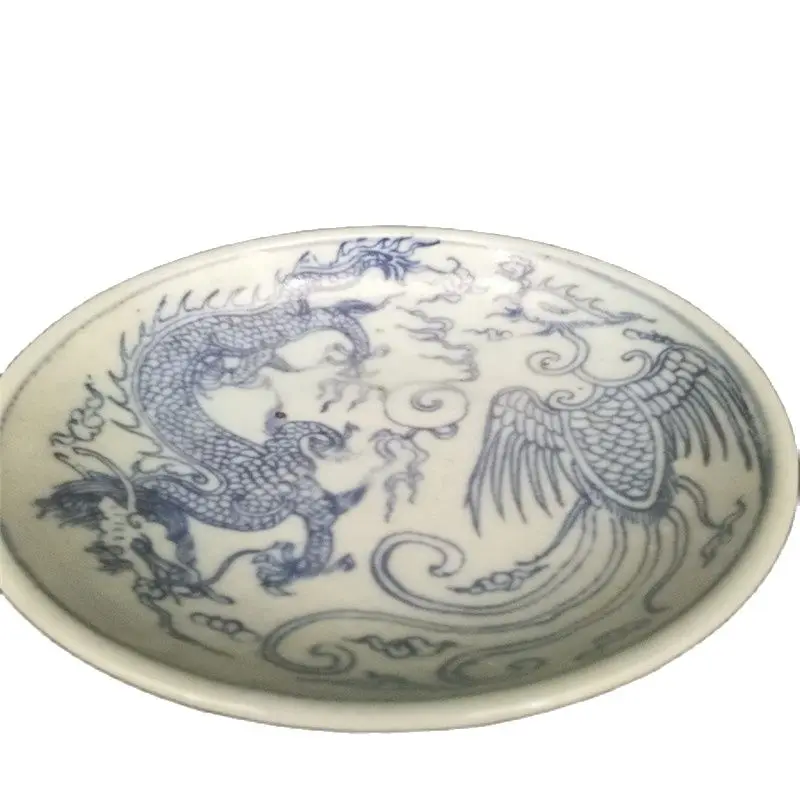 

Chinese Old Porcelain Blue And White Dragon And Phoenix Porcelain Bowl Plate