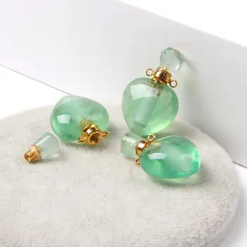 

Natural heart shape green fluorite crystal quartz stone Oil perfume bottle healing pendants charm for jewelry making necklace
