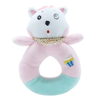 

1 pc Hand Rattle Cute Animals Pink Cat Soft Cartoon Shaking Toys Grasping Ring Stuffed Doll for Kids Infants Babies