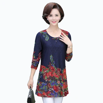 

Floral Basic Tops Women T-Shirts 2020 Spring Fall New Casual Loose Plus Size Middle Age Mother Pullover O-Neck Femme Clothing