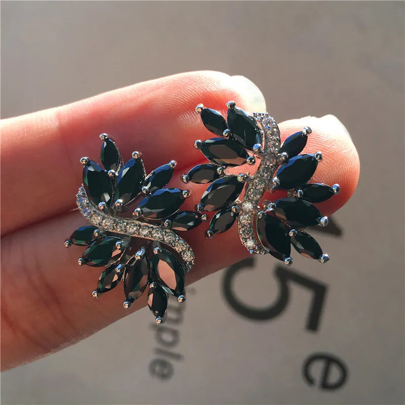 Милые женские черные фиолетовые серьги с красным камнем радужные серебряные серьги из розового золота свадебные украшения Boho серьги-гвоздики для женщин