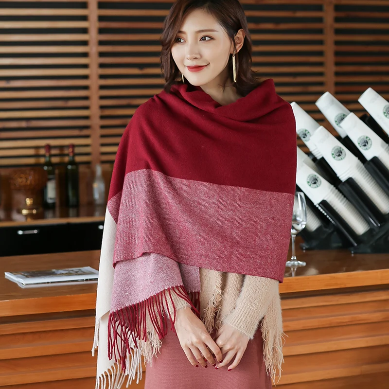 

Plaid Wool Shawl For Women Tassel Thick Luxury Cashmere Winter poncho Larger Blanket Ladies shawls and wraps Long Warm Stoles