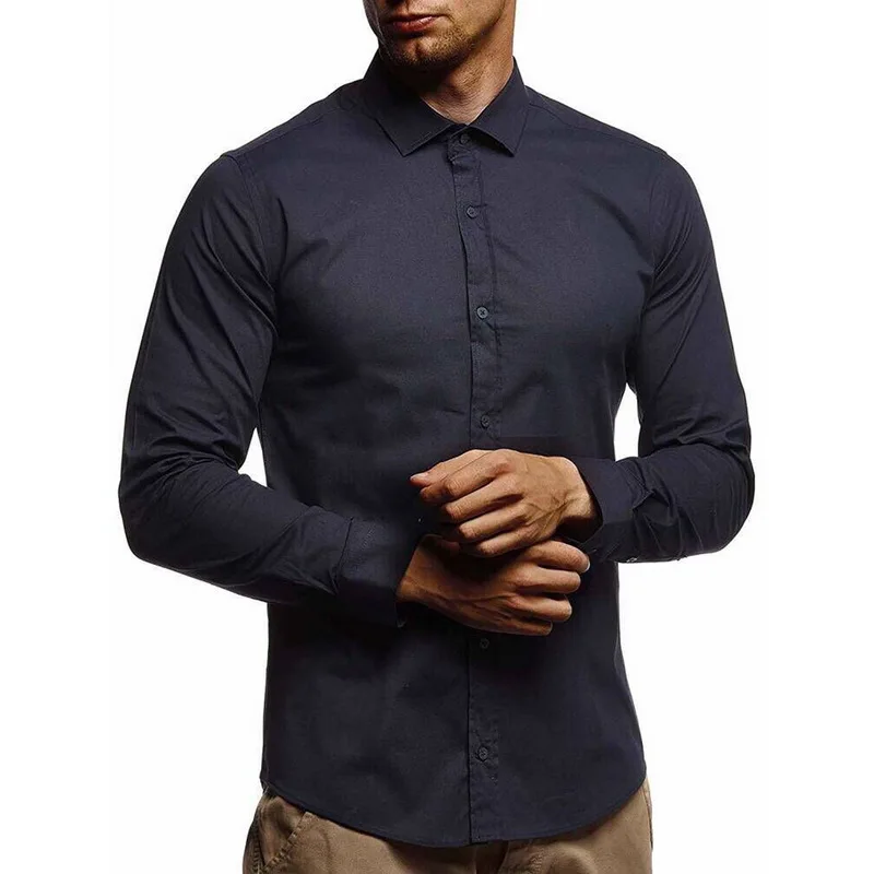 Vogue, мужские рубашки, Camisa Masculina, рубашка с длинным рукавом, мужская, Корейская, приталенная, дизайнерская, формальная, повседневная, Мужская одежда, рубашка, размер M-3XL - Цвет: navy