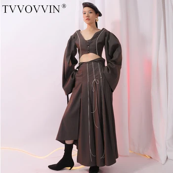 

2020 New Spring High Waist Brown Plaid Split Joint Irregular Hem Strap Half-body Skirt Women Fashion Tide JI330