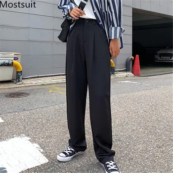 

Chic Loose Straight High Waist Wide Leg Pants Trousers Women Office Business Suit Pants Female Korean Fashion Long Trousers Pant