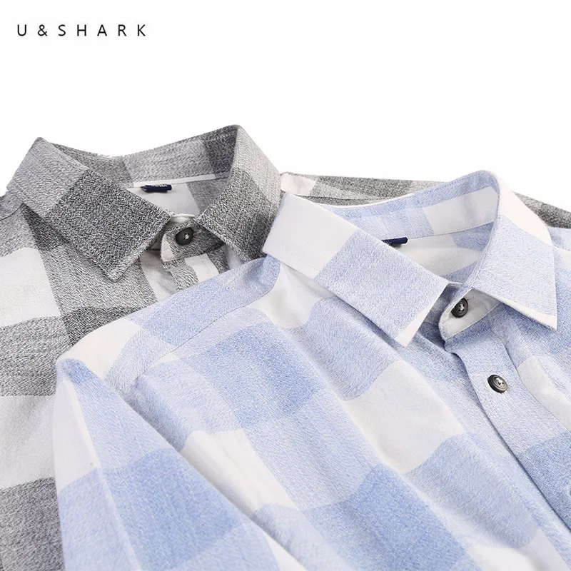 U & SHARK 100% чистый хлопок рубашка в клетку повседневная официальная одежда мужские