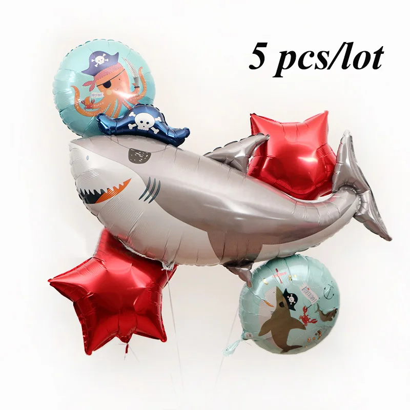 5 шт. Пираты, воздушные шары из фольги акулы, вечерние украшения для мальчиков и девочек на день рождения, набор, детская игрушка, тематика океана, животные, гелий, воздушный шар для Бэйби Шауэр - Цвет: Shark 5pcs