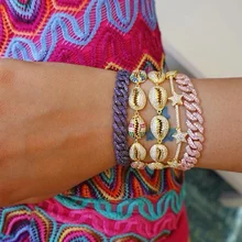 Новое поступление, богемные ювелирные изделия в виде ракушки, оригинальная модная пляжная ракушка, золотой цвет, очаровательный браслет с покрытием, Мини Радуга/белый CZ