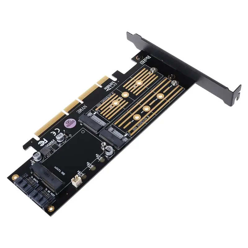 PCI-E 3,0X16 на M.2 SSD PCIE на M2 адаптер Raiser M Key B Key mSATA 2 x 7Pin SATA порт NVME M2 SSD AHCI mSATA 3 в 1 Riser Card