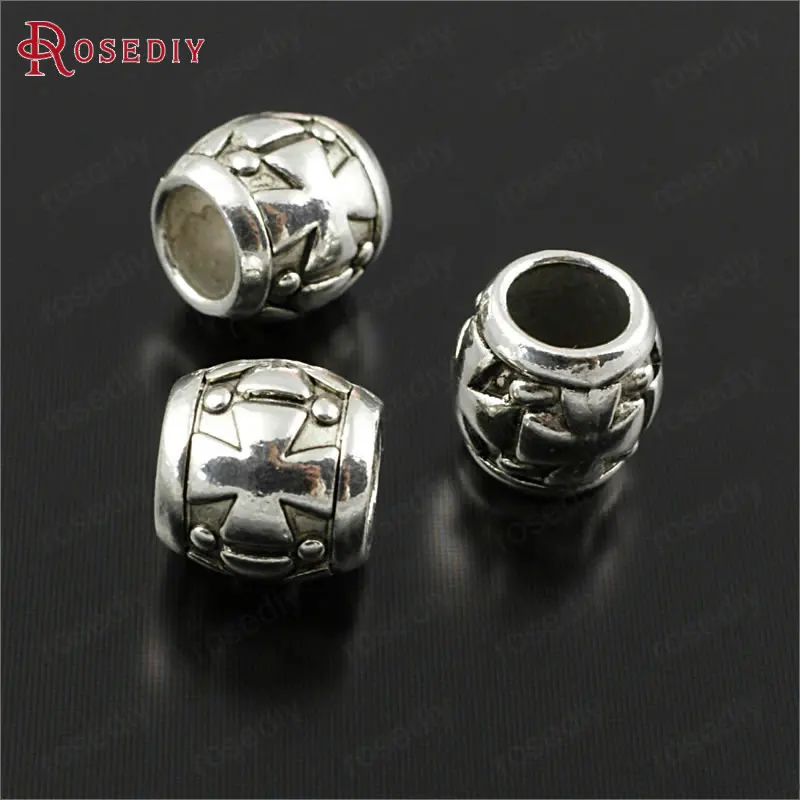 

(B169)30 pieces 10x9.5mm,hole 5mm Antique Silver Zinc Alloy Cross Large hole Beads Spacer Beads Diy Jewelry Findings Accessories